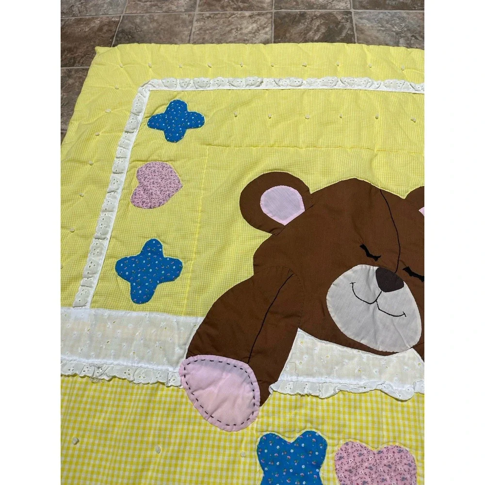Vintage Handmade Embroidered Baby Kids Quilt 